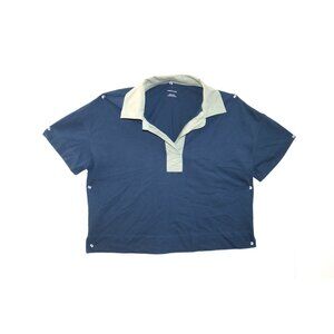 Everlane The Retro Jersey Polo Navy Sage Contrast Cropped Snap Side Boxy L